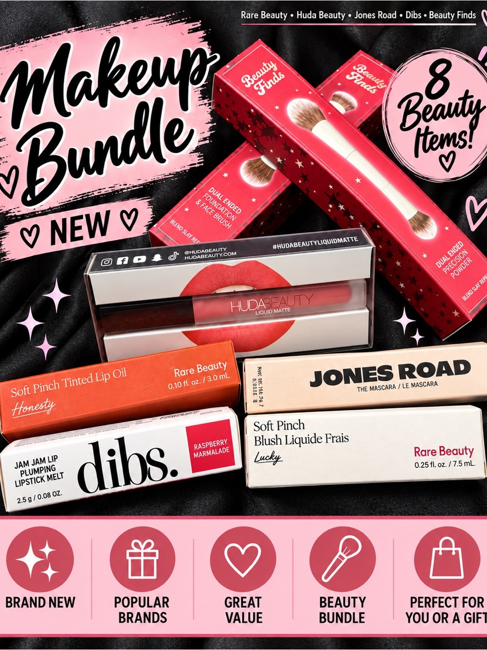 Makeup Bundle - Rare Beauty, Huda Beauty, Jones Road & More - Pink